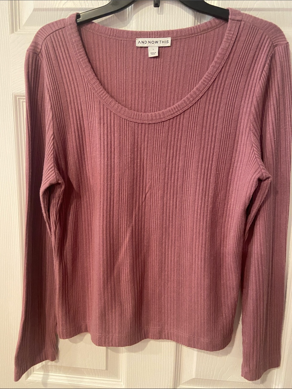 And Now This Scoop Neck Ribbed Long-Sleeve Sweater in Dusty Rose